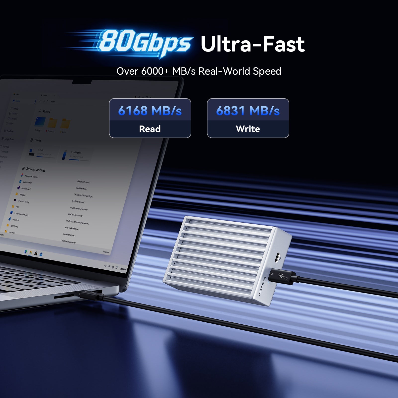 Acasis 80Gbps M.2 NVMe SSD Enclosure with Fanless Cooling