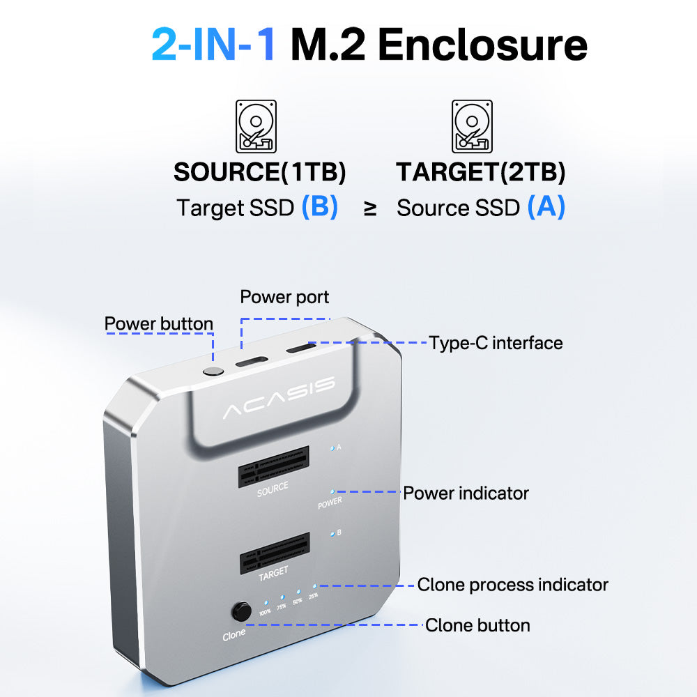 Acasis M.2 SSD Duplicator with 20Gbps NVMe SSD Cloner Docking Station