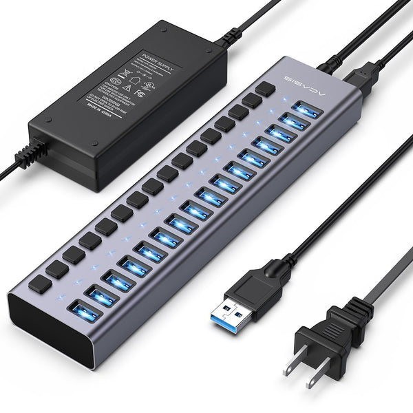 ACASIS Multi USB 3.0 Hub 16 ports High Speed With Individual On/Off Switches Splitter US PLUG