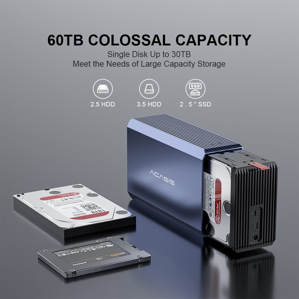 Acasis 2 Bay External Array 2.5/3.5 Inch USB 3.0 to SATA HDD RAID Case