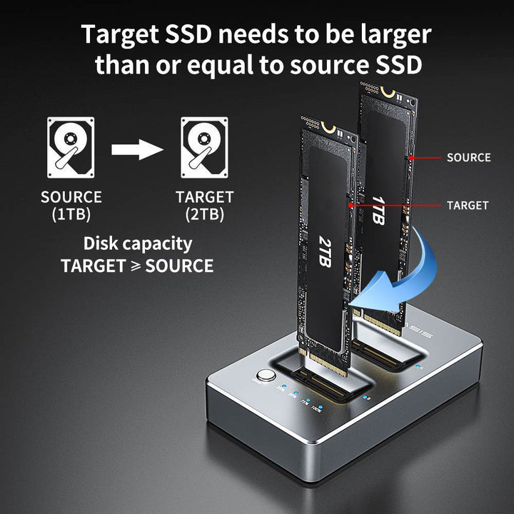 Station d'accueil NVME double baie, boîtier SSD USB C vers NVME