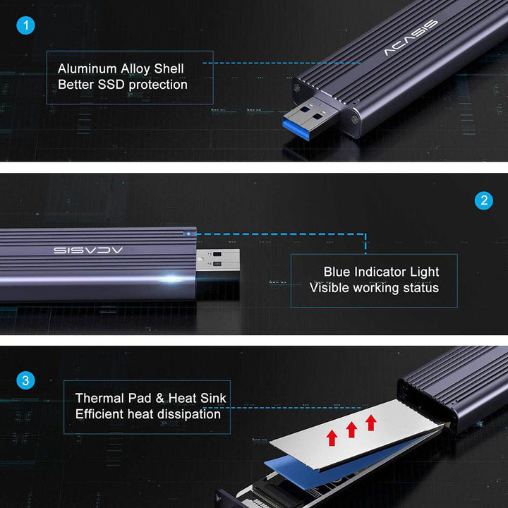 ACASIS M.2 NVME SATA SSD Enclosure USB 3.2 Gen2 10Gbps SSD Enclosure