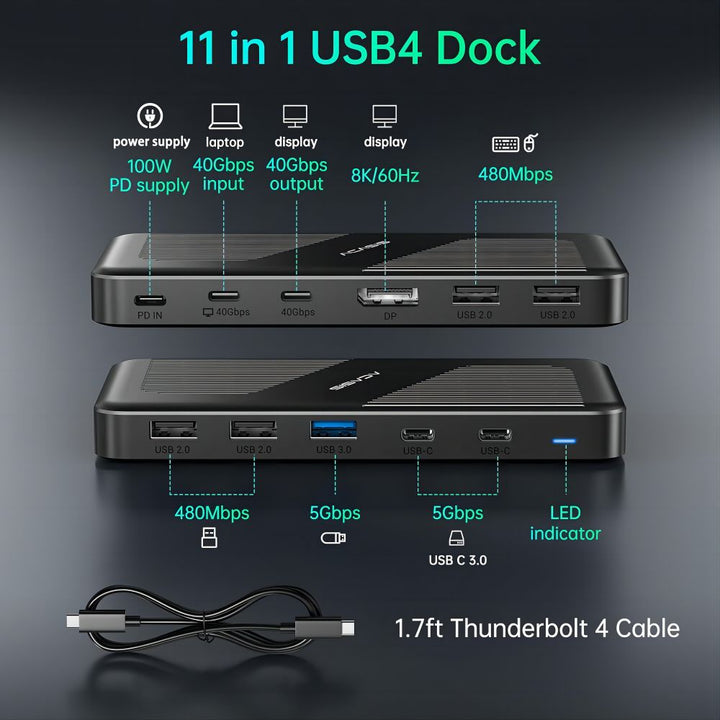 ACASIS 11-in-1 Thunderbolt 4 Docking Station Supports 8K 60Hz Display, Compatible with M1 M2 Macs and Windows