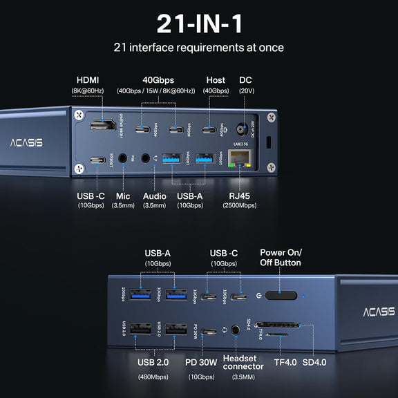 [Intel Certified] Acasis 21 Ports 40Gbps Thunderbolt 4 Docking Station