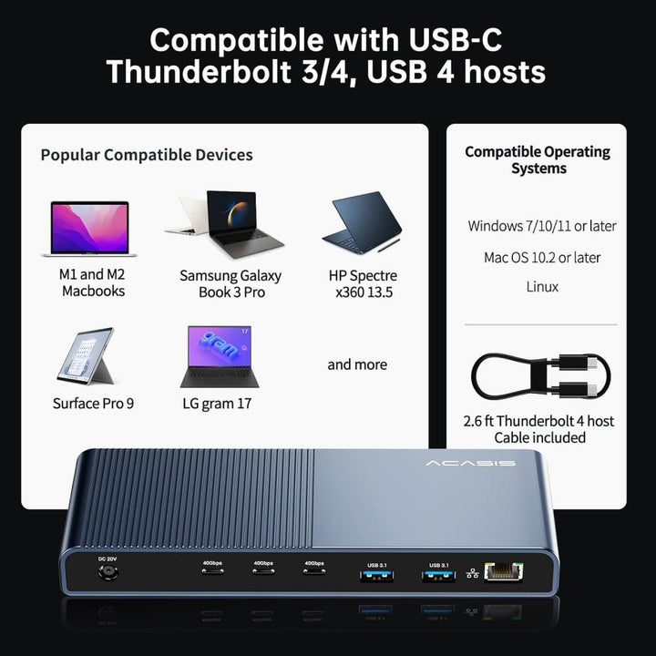 ACASIS 13-in-1 Thunderbolt 4 USB-C Pro Dock with Three 40Gbps Downstream Ports