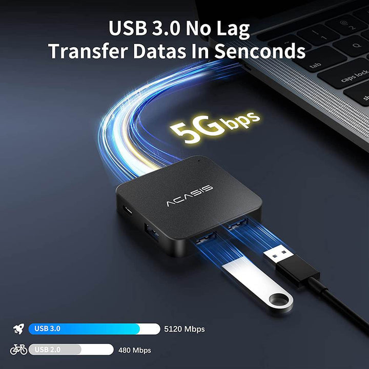 ACASIS Hub USB alimentado, concentrador de datos USB 3.0 de 10 puertos,  interruptores individuales de encendido/apagado, adaptador de corriente de