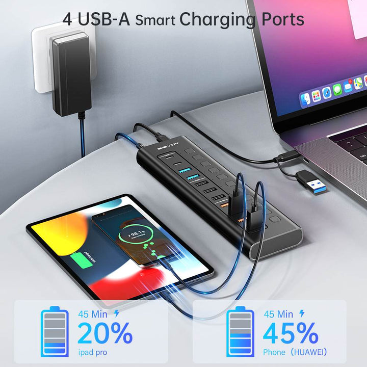 ACASIS 11 Port Hub Splitter (4 USB 3.0+3 USB 2.0+4 Smart Charging) with Individual LED On/Off Switches