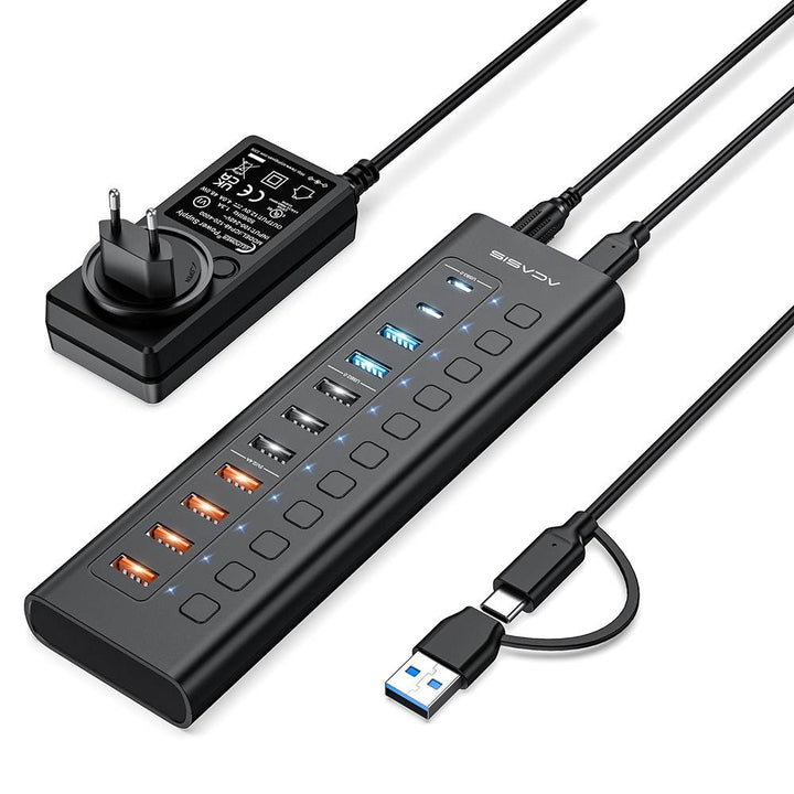 ACASIS 11 Port Hub Splitter (4 USB 3.0+3 USB 2.0+4 Smart Charging) with Individual LED On/Off Switches