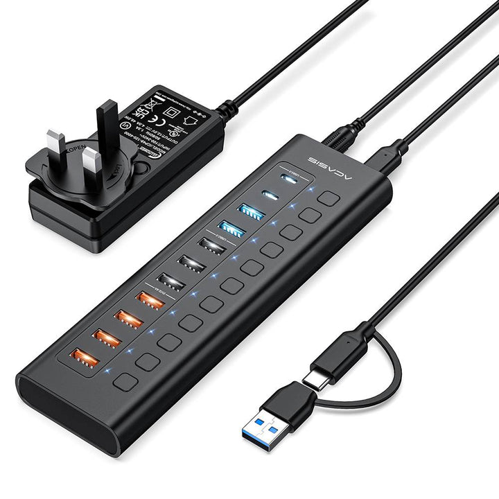 ACASIS 11 Port Hub Splitter (4 USB 3.0+3 USB 2.0+4 Smart Charging) with Individual LED On/Off Switches