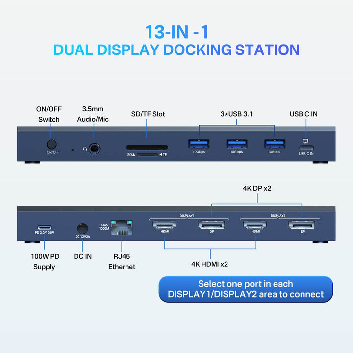 ACASIS Dual 4K HDMI Displaylink Laptop 13-in-1 USB-C Hub For M1, M2, and M3 MacBooks, DS9005