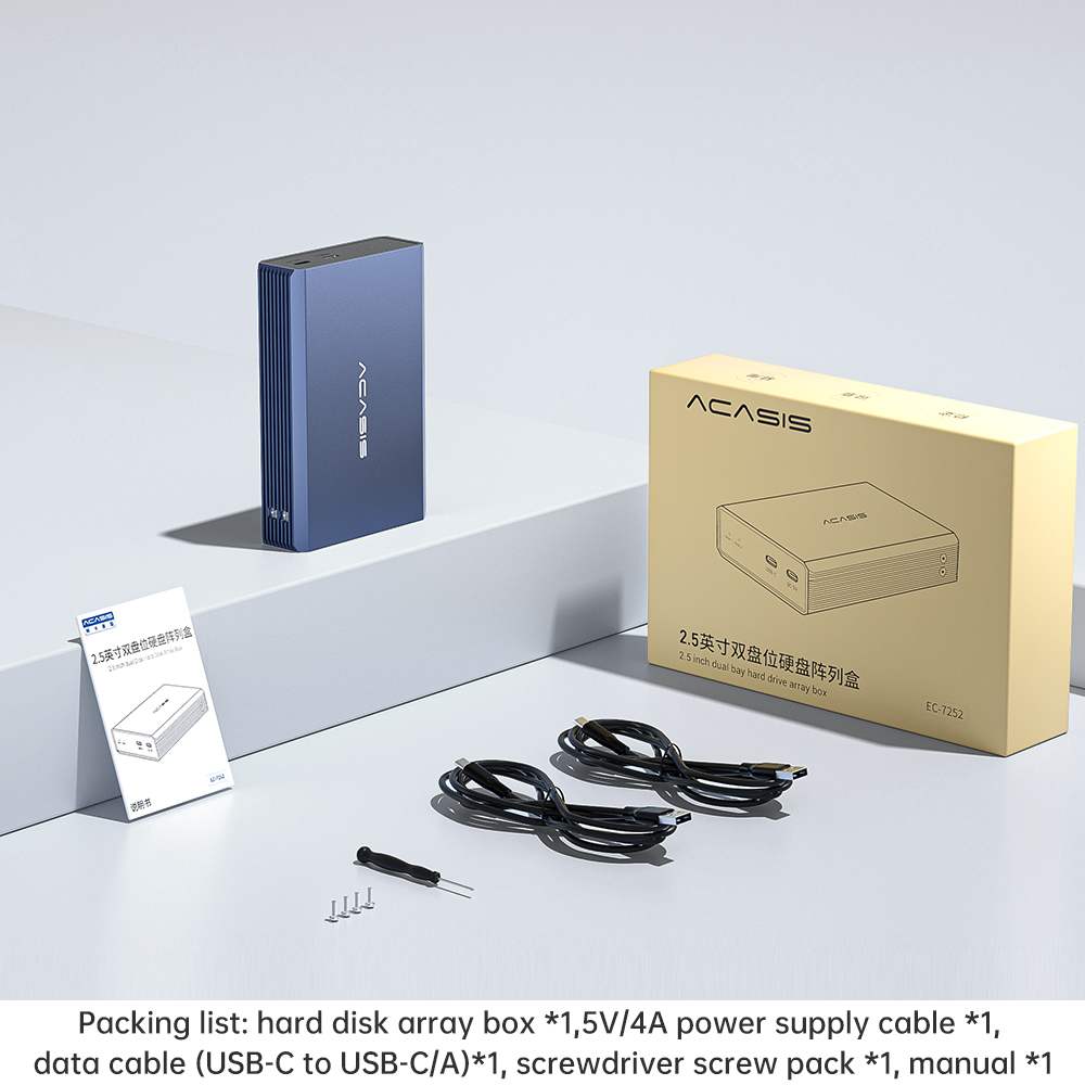 Acasis Dual Bay 2.5 Inch USB-C to SATA HDD SSD RAID Enclosure
