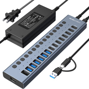 Acasis 16-Port Fast Charging USB 3.2 Hub with 8 USB-A + 8 USB-C Ports