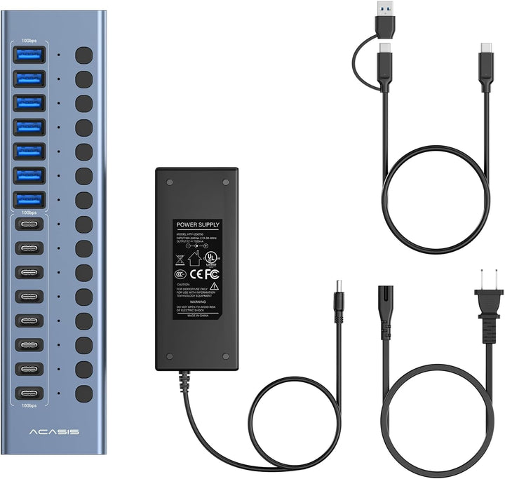 Acasis 16 Port 10Gbps USB 3.2 Hub Powered, 8 USB-A & 8 USB-C Ports