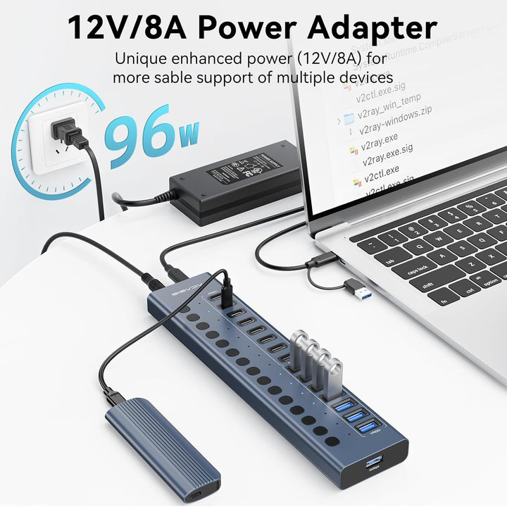 Acasis 16 Port 10Gbps USB 3.2 Hub Powered, 8 USB-A & 8 USB-C Ports