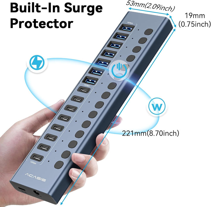 Acasis 16 Port 10Gbps USB 3.2 Hub Powered, 8 USB-A & 8 USB-C Ports