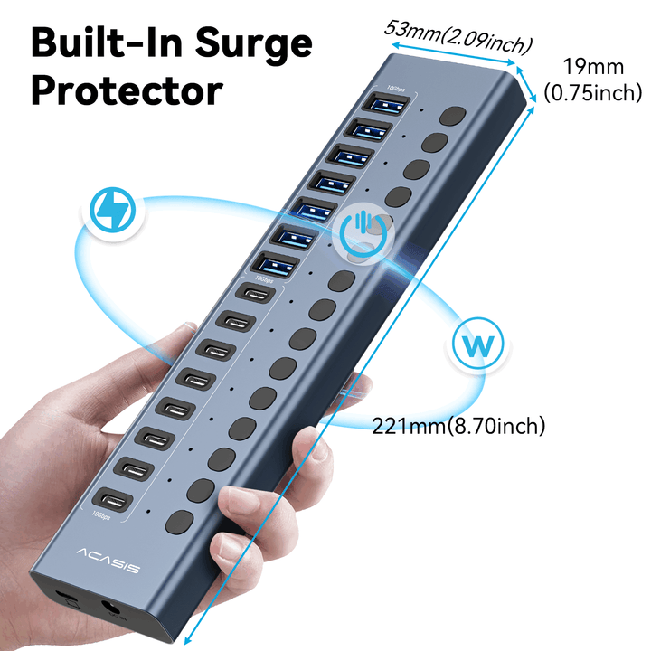 Acasis 16-Port 10Gbps USB 3.2 Hub Powered, 8 USB-A & 8 USB-C Ports