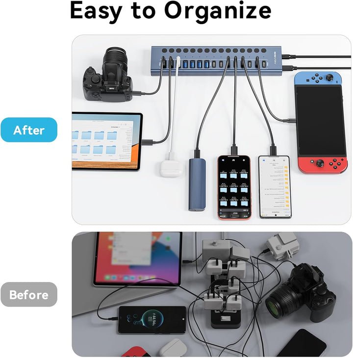 Acasis 16 Port 10Gbps USB 3.2 Hub Powered, 8 USB-A & 8 USB-C Ports