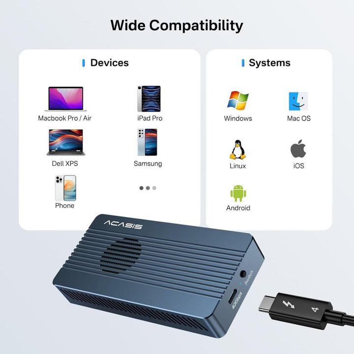 ACASIS Thunderbolt 4 Type-C 40Gbps M.2 NVMe SSD Enclosure with Built-in Cooling Fan TBU405PROM1