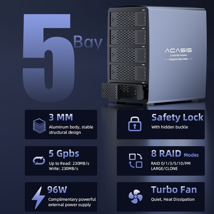 Acasis 5 Bay External Array 2.5/3.5 Inch USB to SATA HDD RAID Case