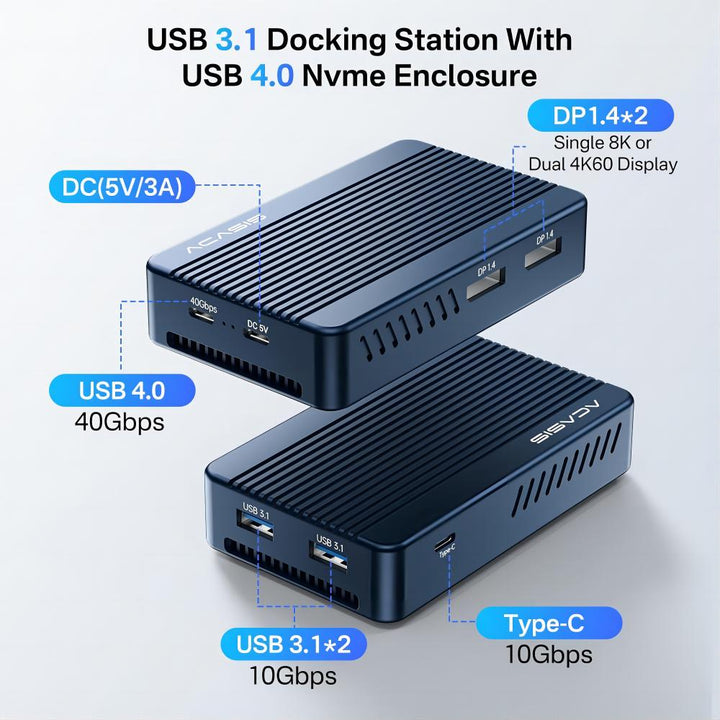 Acasis 6-in-1 40Gbps M.2 NVME SSD Enclosure & Docking Station DP 8K60Hz Compatible with Thunderbolt 3/4 TBU405Plus