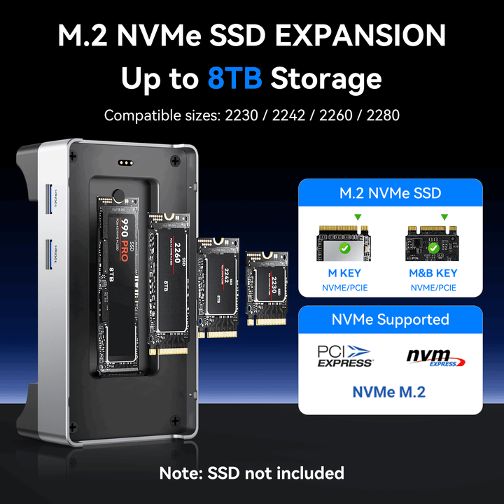 9 In 1 Aluminium Stand And Dock With M.2 NVMe SSD Enclosure Up To 8tb For Mac Mini M4 Pro
