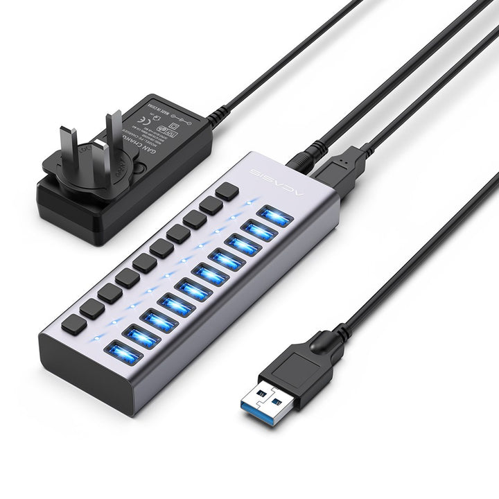 Acasis Multi USB 3.0 Hub 10 ports High Speed With ON OFF Switch Adapter Splitter UK PLUG