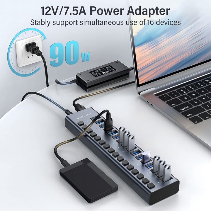 Acasis Multi USB 3.0 Hub 16 ports High Speed With ON OFF Switch Adapter  Splitter, AC-HS716 – ACASIS Electronics