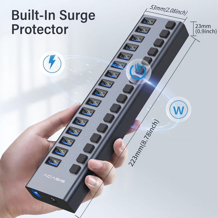 ACASIS Multi USB 3.0 Hub 16 ports High Speed With Individual On/Off Switches Splitter