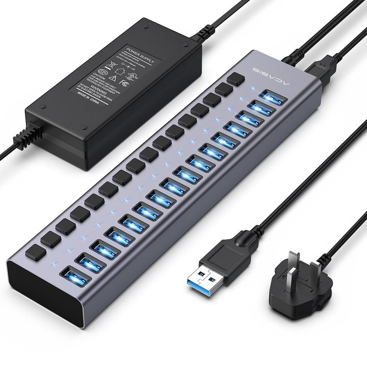 ACASIS Multi USB 3.0 Hub 16 ports High Speed With Individual On/Off Switches Splitter UK PLUG