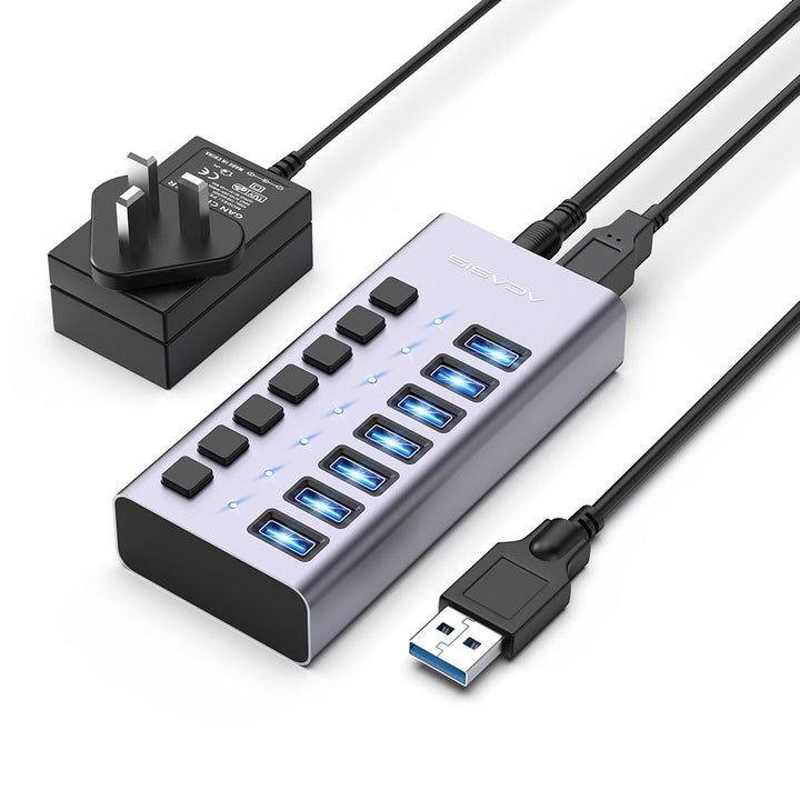 ACASIS 7 Ports 24W USB 3.0 12V/2A Data Hub with Individual On/Off Switches Splitter