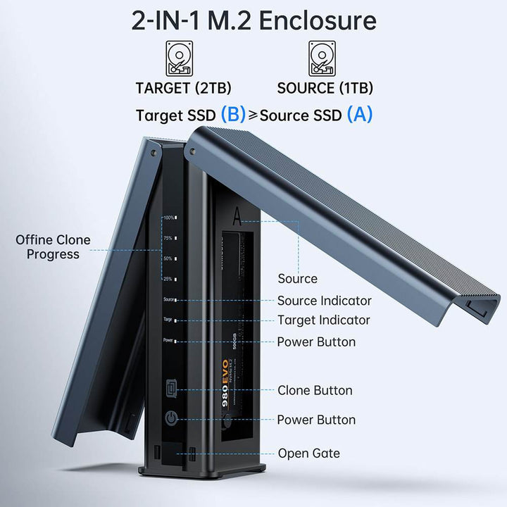 Acasis NVMe M.2 Duplicator 10Gbps Dual-Bay Offline Clone SSD Enclosure