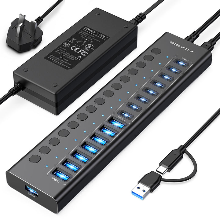 Acasis 16-Port 10Gbps USB 3.2 Hub Powered, 8 USB-A & 8 USB-C Ports