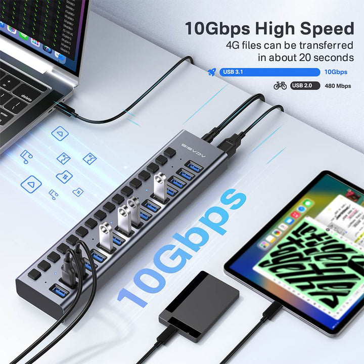 Acasis 16 Ports USB 3.1 Hub with Individual On/Off Switches Splitter