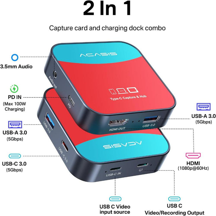Acasis 2-in-1 1080P60 Capture Card and Dock for Nintendo Switch