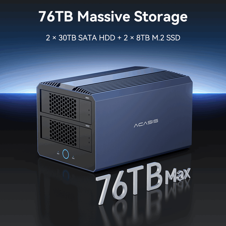Acasis 40Gbps 4-Bay Hybrid HDD NVMe Enclosure (2 HDD + 2 SSD)