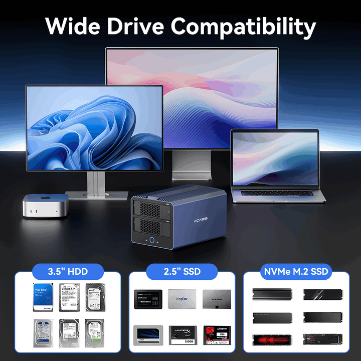Acasis 40Gbps 4-Bay Hybrid HDD NVMe Enclosure (2 HDD + 2 SSD)