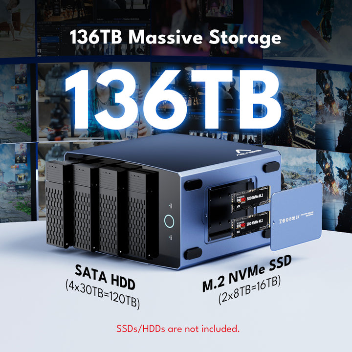 Acasis 40Gbps 6-Bay Hybrid HDD NVMe Enclosure (4 HDD + 2 SSD)
