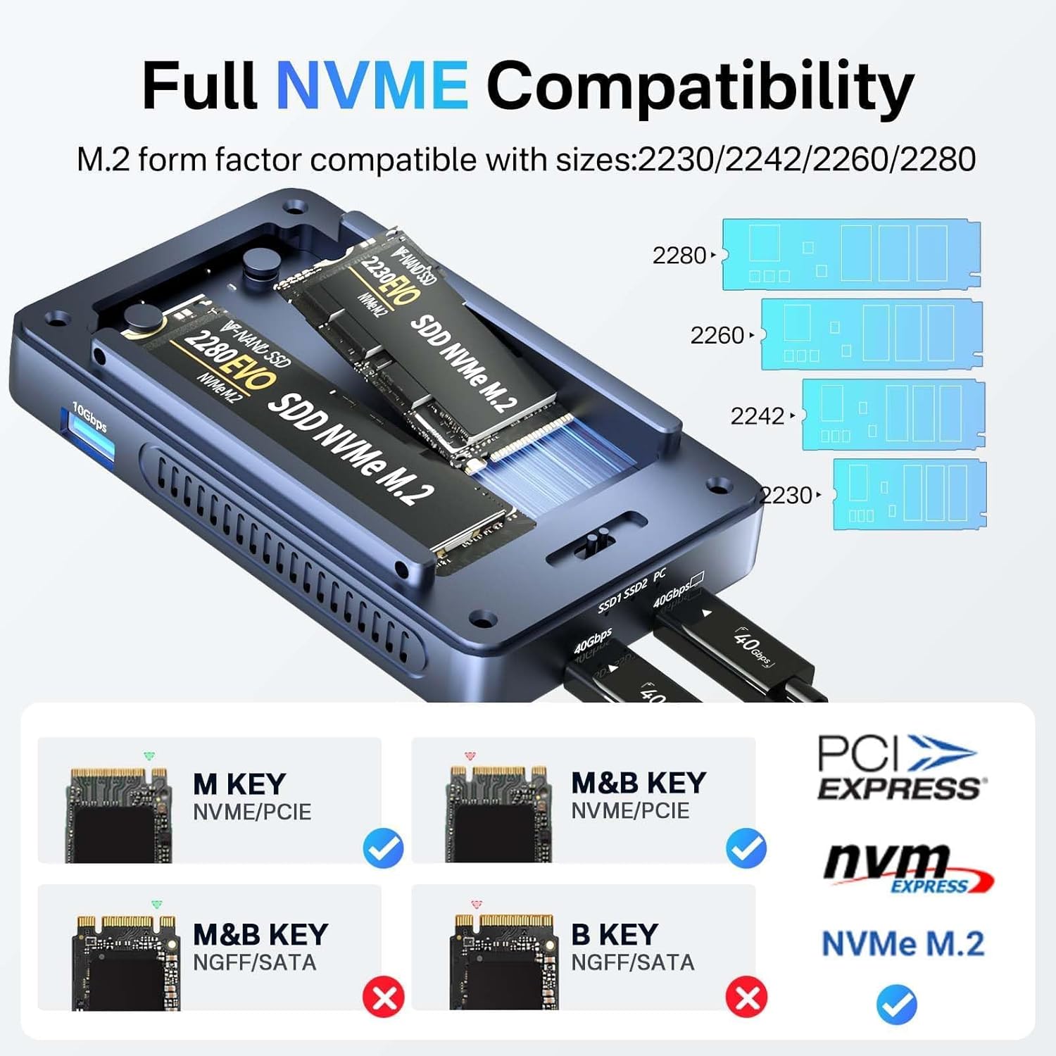 Acasis 40Gbps M.2 NVMe 2 Bay RAID SSD Enclosure Compatible with Thunde