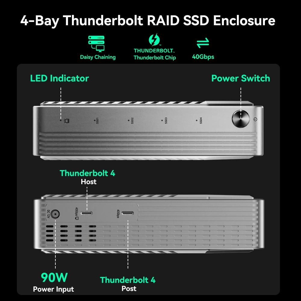 Acasis 40Gbps Thunderbolt 4/3 M.2 NVMe 4 Bay RAID SSD Enclosure