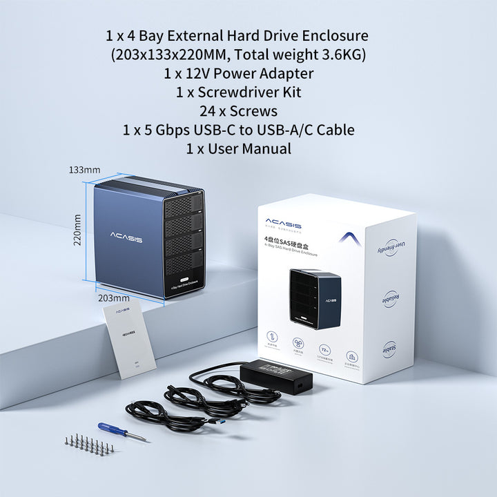 Acasis 4 Bay 2.5/3.5 Inch SATA/SAS to USB 3.0 Hard Drive Enclosure