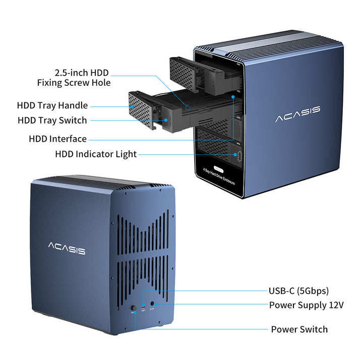 Acasis 4 Bay 2.5/3.5 Inch SATA/SAS to USB 3.0 Hard Drive Enclosure