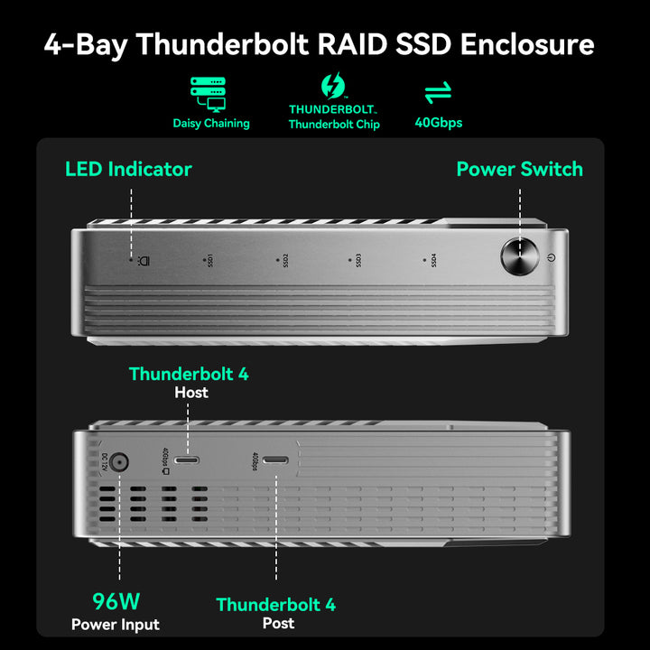 Acasis 4 Bay 40Gbps M.2 NVMe RAID SSD Enclosure Compatible with Thunde
