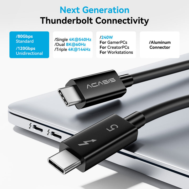 Acasis 80Gbps Thunderbolt 5 Cable with up to 120Gbps Bandwidth Boost and 240W Charging