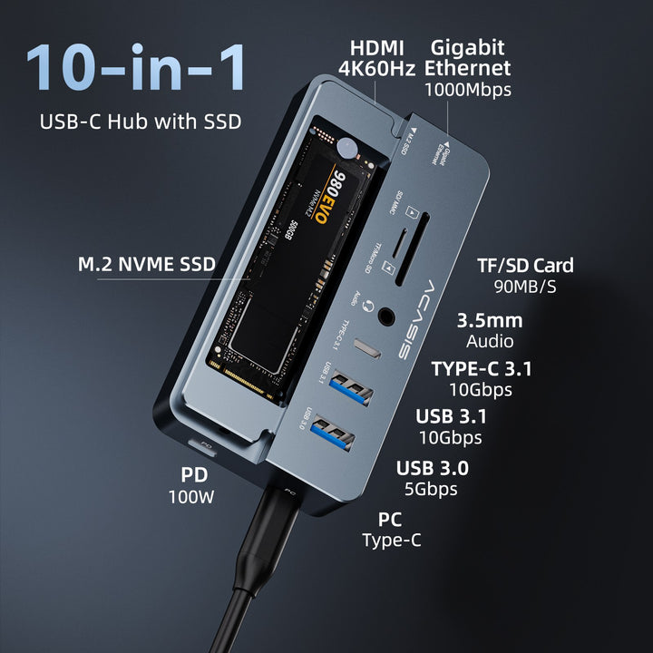 Acasis Swappable High-Speed SSD Storage & 10-In-1 Hub Docking Station