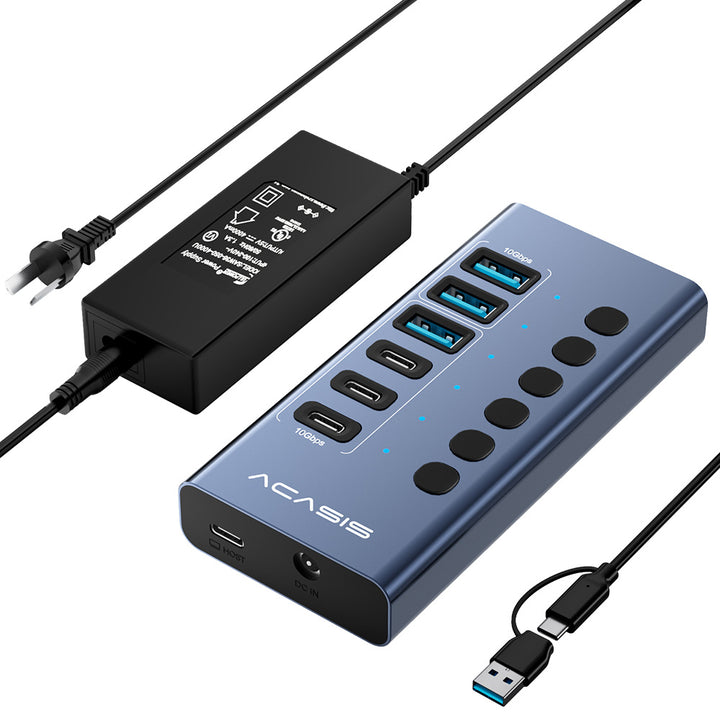 Acasis 6-Port 10Gbps USB 3.2 Hub Powered, 3 USB-A & 3 USB-C Ports