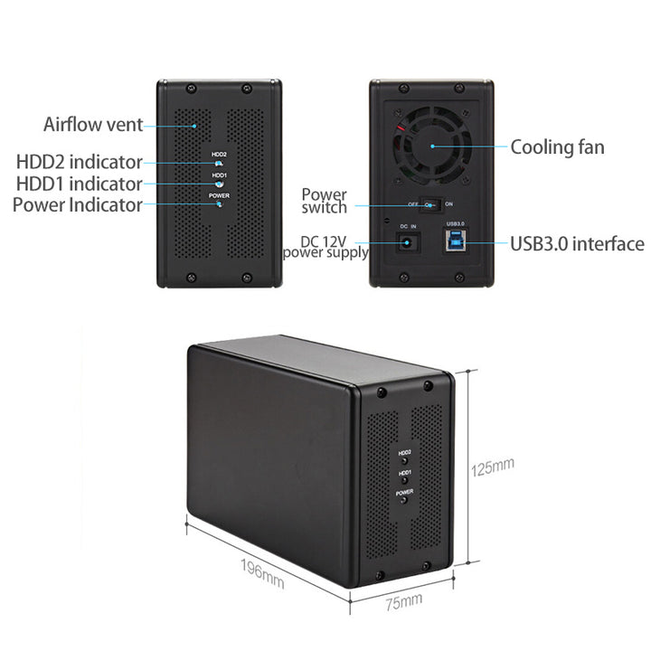 Acasis Dual Hard Disk Array Cabinet 3.5'' SATA Serial Port Hard Disk